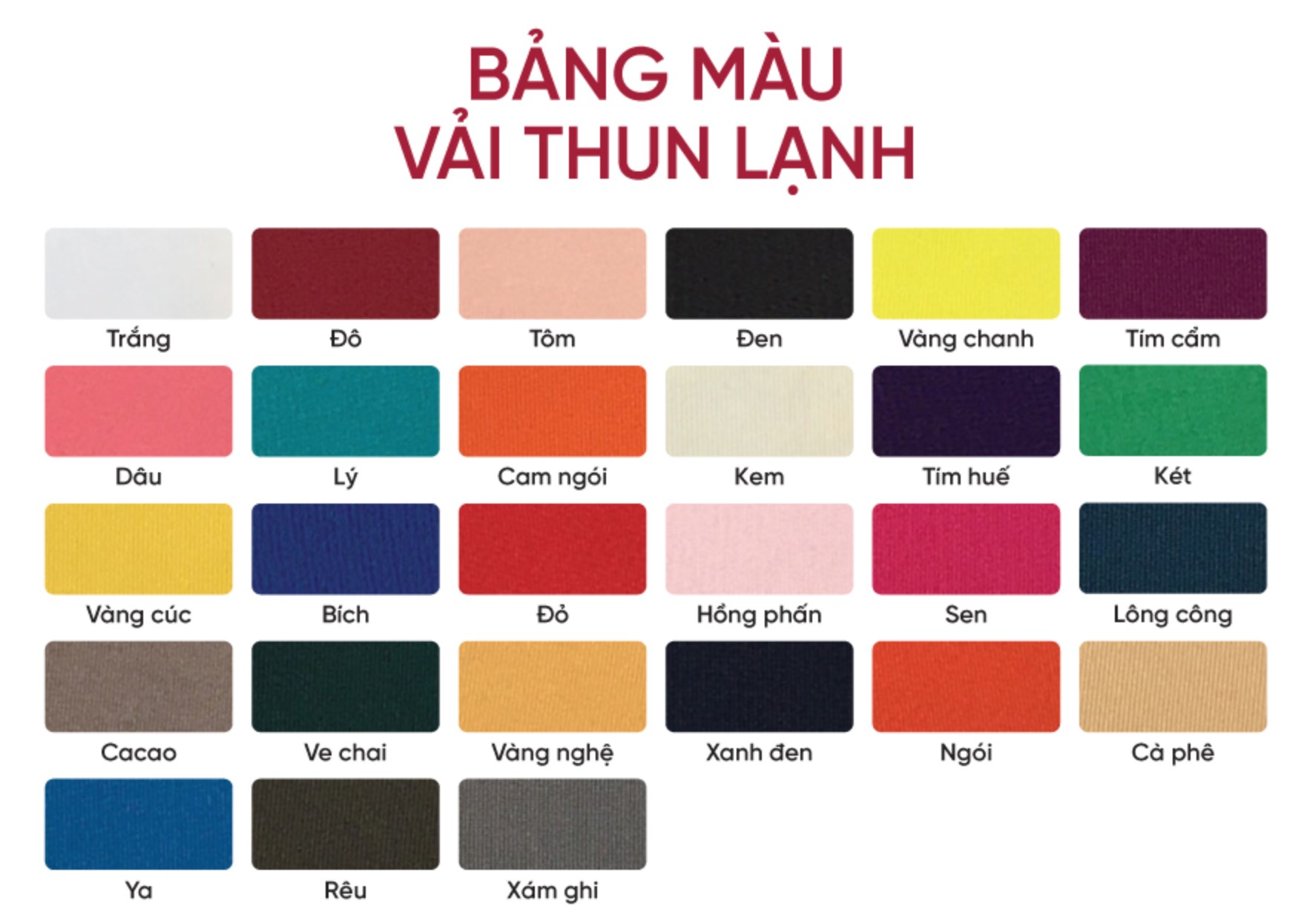 bảng màu áo thun đồng phục vải thun lạnh